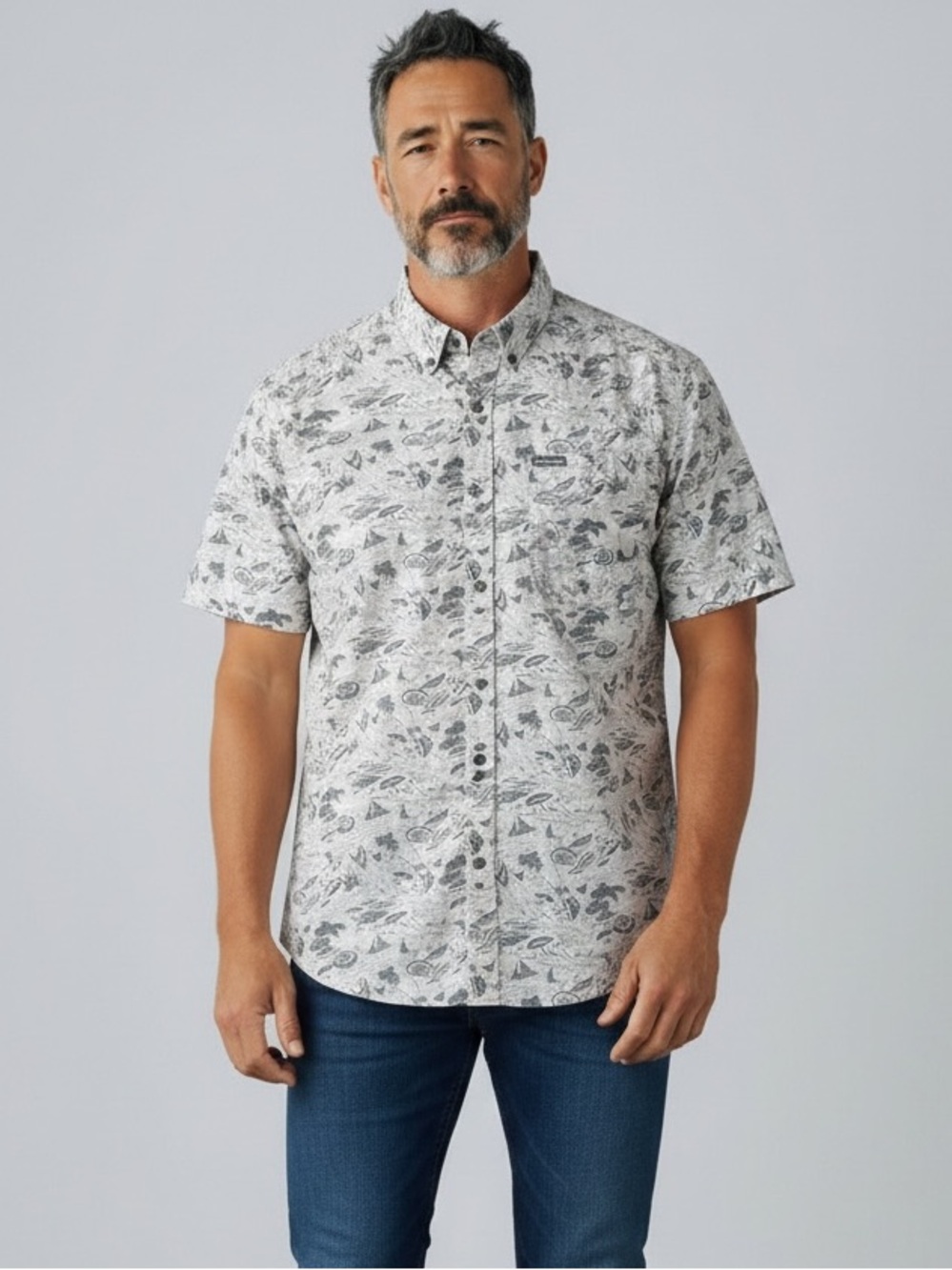 Columbia PFG Tropical Print Button Up Shirt Men's XL Short Sleeve